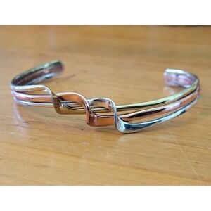 G2 Tri Color Interlocking Love Knot Cuff Bracelet Gold Rose Silver Tone
